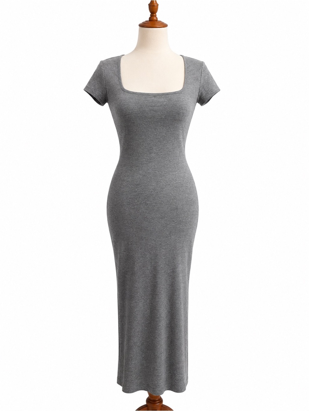 See You Monday Medium Gray Women's Dress  Square Neck Bodycon Fitted Slit